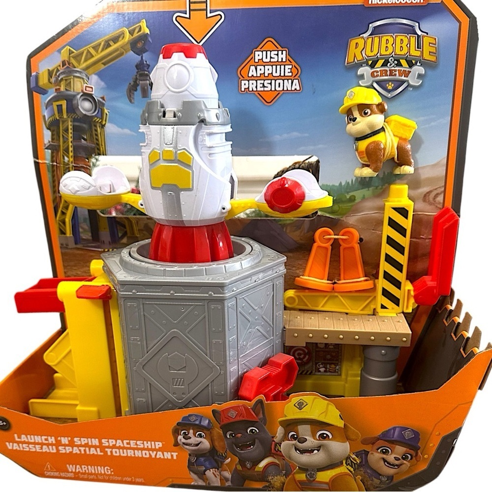 New Paw Patrol Rubble & Crew Launching Spaceship Playset launch & spin